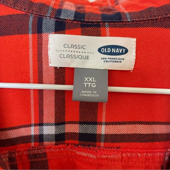 Old Navy Women’s XXL cotton flannel long sleeve button down shirt blue orange - Picture 3 of 10